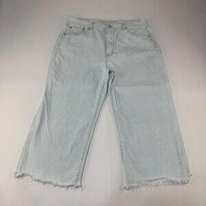 SHORT American Eagle Acid Denim High Rise Button Fly Wide Leg Crop Jeans 16S